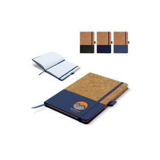 Two-coloured hard cover notebook made of cork and soft vegan leather. This modern notebook comes with an elastic strap and pen loop. The 160 lined pages are made of recycled paper.