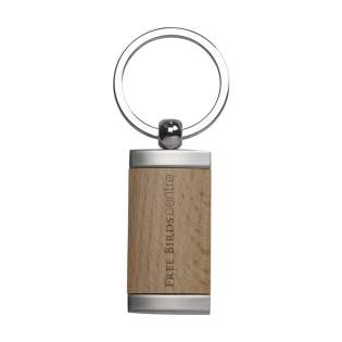 Keyring in matte metal. With beech wooden inlay. On a sturdy metal keyring. Each item is supplied in an individual brown cardboard envelope.
