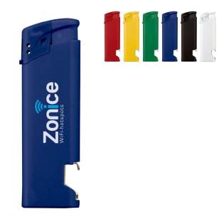Electronic lighter with bottle opener. Child-resistant and refillable. Electronic lighter with bottle opener. Child-resistant and refillable.