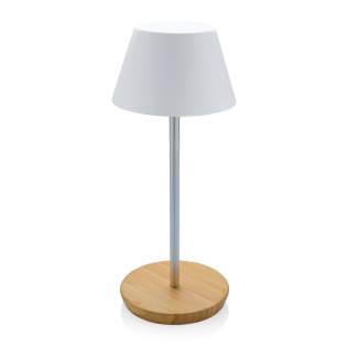 Luxury table lamp made with RCS certified recycled ABS plastic, recycled aluminum and FSC certified 100% bamboo . Total recycled content: 40% based on total item weight. RCS certification ensures a completely certified supply chain of the recycled materials. The table lamp will operate up 18 hours on one single charge and can be re-charged in 2 hours. With a-grade 1800 mAh battery and type C input ( 5V/1A) With two modes (warm light and white light) that can be adjusted by touch sensor in the base. Rechargeable via USB-C. Packed in FSC® mix packaging. IPX 4 waterproof.<br /><br />Lightsource: LED<br />LightsourceQty: 24<br />PVC free: true Luxury table lamp made with RCS certified recycled ABS plastic, recycled aluminum and FSC certified 100% bamboo . Total recycled content: 40% based on total item weight. RCS certification ensures a completely certified supply chain of the recycled materials. The table lamp will operate up 18 hours on one single charge and can be re-charged in 2 hours. With a-grade 1800 mAh battery and type C input ( 5V/1A) With two modes (warm light and white light) that can be adjusted by touch sensor in the base. Rechargeable via USB-C. Packed in FSC® mix packaging. IPX 4 waterproof.<br /><br />Lightsource: LED<br />LightsourceQty: 24<br />PVC free: true