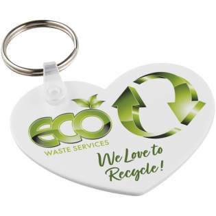 White heart-shaped keychain with metal split keyring. The metal looped ring offers a flat profile which is ideal for mailings.