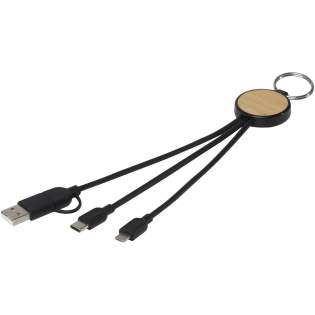 Beim 6-in-1 Ladekabel mit Schlüsselring Tecta aus Bambus und recyceltem Kunststoff trifft Nachhaltigkeit auf Stil. Mit einer Länge von 25 cm liefert dieses RTPE-Kabel eine Ladeleistung von 2A. Input: USB A und Typ-C. Ausgang: Typ-C, Micro-USB und 2-in-1 Micro-USB- und Lightning-Doppelspitzen, die sowohl mit iOS- als auch mit Android-Geräten kompatibel sind. Die USB-Anschlüsse aus Aluminium sorgen für eine sichere und stabile Verbindung und gewährleisten jederzeit einen zuverlässigen Ladevorgang. Der silberne Edelstahl-Schlüsselring dient als praktische Möglichkeit, das Kabel zu organisieren und zu tragen. Verpackt in einem Umschlag aus recyceltem Kraftpapier.