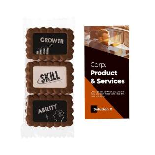 3 caramel-flavored cookies, approx. 15 grams in transparent foil. Features full color printing on the cookie and a full color paper background card 3 caramel-flavored cookies, approx. 15 grams in transparent foil. Features full color printing on the cookie and a full color paper background card
