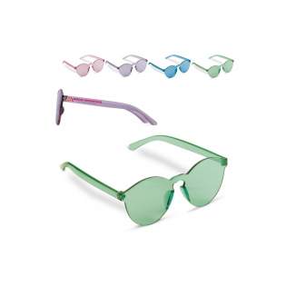 Bright retro-style sunglasses with consistent transparent pastel tone frame and lens. The lens comes with a UV400 filter making these the perfect accessory for festival grounds or town.