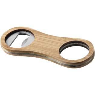 Bottle opener made of sturdy bamboo material with brandable area in the middle.