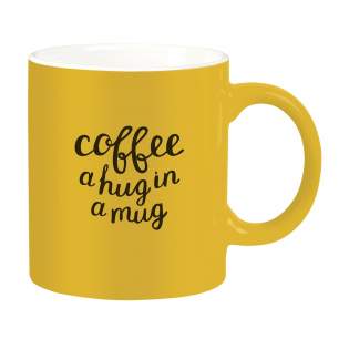 High quality ceramic mug. In all white or with a coloured exterior. Dishwasher safe. The imprint is dishwasher tested and certified: EN 12875-2. Capacity 350 ml.