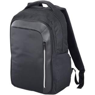 A 15" laptop backpack with multiple pockets, a padded back, and adjustable padded shoulder straps. Equipped with RFID protection and an interior organisation panel, including a key holder. There may be minor variations in the colour of the actual product due to the nature of the fabric dyes, weaves, and printing.
