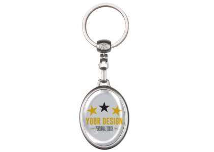 Metal oval keyring with double sided doming possible.