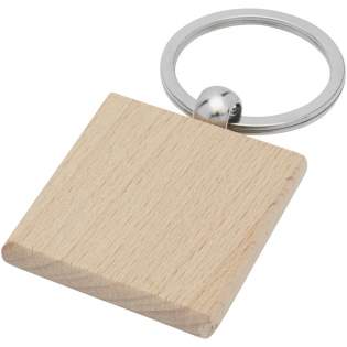 Vierkante sleutelhanger gemaakt van beukenhout, geleverd in een bruine gerecycleerd kraft  papieren envelop. De grootte van de sleutelhanger is 4 x 4 cm. Gemaakt voor lasergraveren. 