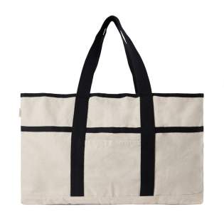 Hit the beach in style with this generous beach bag. Its spacious design, complemented by a towel holder at one side, makes it perfect for beach outings or picnics. The interior features a pocket to keep your valuables safe and secure. Crafted from 500 gsm recycled canvas. The canvas remains undyed and unbleached, eliminating any environmental impact from chemicals. Crafted from 100% recycled material, this bag reinforces our dedication to responsible sourcing. It also features the AWARE™ tracer technology, validating the genuine use of recycled materials. 2% of the proceeds of each product sold will be donated to Water.org.