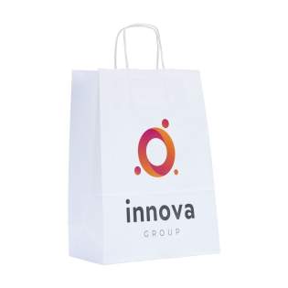 Solide Geschenktüte aus Papier im A4-Format, ideal für Werbeaktionen, Messen oder als Verpackung im Einzelhandel. Mit kurzen, stabilen Trageschlaufen aus Papier, einer Seitenfalte und einem gefalteten Boden für zusätzlichen Komfort. Die Vorder- und Rückseite sind vollständig mit einem Vollfarbdruck personalisierbar – ein budgetfreundlicher, praktischer und auffälliger Träger für Ihre Marke. 100% recycelbar. Erhältlich in Weiß und Braun.
