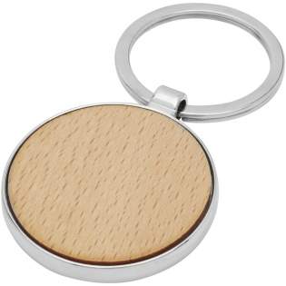 Premium quality round keychain made of beech wood with zinc alloy metal casing, supplied into a brown recycled Kraft paper envelope. The diameter of the keychain is 4 cm. Made for laser engraving. 