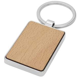 Premium quality rectangular keychain made of beech wood with zinc alloy metal casing, supplied into a brown recycled Kraft paper envelope. The size of the keychain is 5 x 3 cm. Made for laser engraving. 