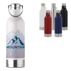 Double walled 100% leak-proof design thermo bottle. The drinks will keep their temperature longer, due the vacuum in between the walls. Drinks will stay warm for up to 12 hours or cold up to 24 hours. Comes packaged in a gift box. Toppoint design.