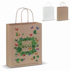 Sac en papier kraft avec poignées en papier torsadé. Certifié FSC et fabriqué en Europe.