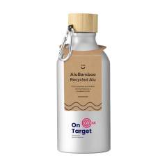 WoW! Single-walled water bottle made from recycled aluminium. With bamboo screw cap and an aluminium carabiner to easily attach the bottle to your bag or backpack. The carabiner is not to be used for climbing. You can take this ideal lightweight bottle with you everywhere. Only suitable for cold water. Leak proof. Not dishwasher-safe. GRS-certified. Total recycled material: 78%. Capacity 500 ml.     By using recycled aluminium, fewer new raw materials are used during the production of this product. This means less energy consumption and less use of water.
