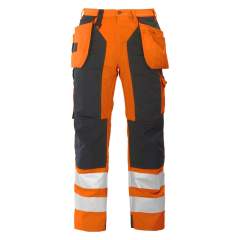 • twee met Cordura® verstevigde spijkerzakken die opgeborgen kunnen worden in de voorzakken<br />• verstelbare kniezakken aan de binnenkant, aan de buitenkant met Cordura® verstevigd<br />• dubbele stoffering aan de dijen<br />• twee zijbeenzakken: linker: ruimte voor telefoon, pennen, gereedschappen; rechter: twee aanpasbare hamerhouders, potloodzakje, duimstokzak en mesknoop<br />• twee ruime achterzakken<br />• twee D-ringen<br />• voorgevormde knieën<br />• achterkant van de broekspijpen onderaan verstevigd met Cordura®