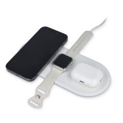 Dieses kabellose 3-in-1-Schnellladegerät lädt gleichzeitig Smartphone, Apple Watch und AirPods mit bis zu 15 W auf. Mit eleganter LED-Basis und einem 100 cm langen USB-C-auf-USB-C-Kabel für einfache Einrichtung.