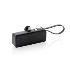 Portable and pocket size powerbank that’s easy to bring on the go. The powerbank comes with a lightning connector plug that you can easily connect to your iPhone to start charging direct. The 3000 mAh powerbank also has an integrated USB C input and output cable that can be used to charge USB C items and to re-charge the powerbank. No need to carry any cables to use or re-charge this powerbank. Made with recycled ABS and recycled TPE. Total recycled content: 19% based on total item weight. RCS certification ensures a completely certified supply chain of the recycled materials. Packed in FSC® packaging. PVC Free. Input: 5V/2.1A Output 5V/2.4A.<br /><br />PowerbankCapacity: 3000<br />PVC free: true
