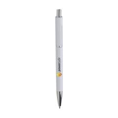 Stylo à encre bleue avec design unique : le corps et le clip ne forment qu'un, ce qui rend ce stylo spécial. Avec accents de couleur argenté en-dessous du clip à effet 'flottant'.