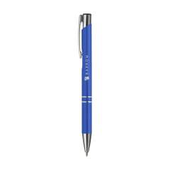 Blue or black ink, aluminium ballpoint pen with satin matte finish and metal clip/push button.