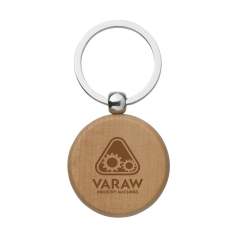 Round, solid beech wooden keychain with sturdy keyring. Each item is supplied in an individual brown cardboard envelope.