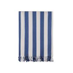 This hammam beach towel features a classic two-coloured striped pattern with fringes on the short sides. Crafted from a lightweight and airy 200 gsm blend, it combines the comfort of cotton with the quick-drying benefits of polyester. Measuring 80x180 cm, it is perfect for the beach or poolside. Certified by GRS (Global Recycled Standard), GRS certification guarantees that the entire supply chain of the recycled materials is certified. The total recycled content is based on the overall product weight. This product contains 68% GRS certified recycled cotton and 29% GRS certified recycled polyester.
