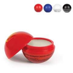 LIp balm ball available in various solid colours. This lip balm has a screw on lid and a flat base to enable it to stand.