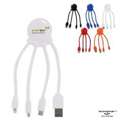 Le câble de recharge Eco Octopus est fabriqué en RPET (câbles) et en plastique recyclé (corps). Avec un connecteur d'entrée USB et trois connecteurs différents, vous pouvez charger vos appareils de manière écologique. Au bureau, dans la voiture, dans...