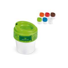 European quality cup made of 95% bio-plastic from sugarcane. This stackable cup is reusable and 100% recyclable. Designed for outer layer to stay cool when you add warm liquids to the cup. Toppoint design.