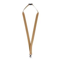 A sustainable lanyard made of FSC-certified paper with black accents. Perfect for badges, keys or ID cards, a practical choice for environmentally conscious professionals.