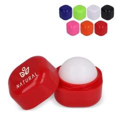 Lip balm in a cube-shaped container made from recycled ABS. The rounded ball shape inside provides smooth application for moisturizing care.