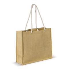 Sac shopping en toile de jute avec anses en corde de coton. Un cadeau promotionnel écologique.