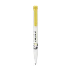 Blue ink ballpoint pen by Stilolinea®, with translucent coloured clip and push button. Made in Italy.