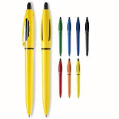 Hardcolour ball pen S! Extra with coloured barrel, pusher and clip and has a black ring and tip. The refill is a X20 refill and includes blue writing ink.  The barrel can easily be customized with an imprint. It includes a pusher mechanism and is mad...