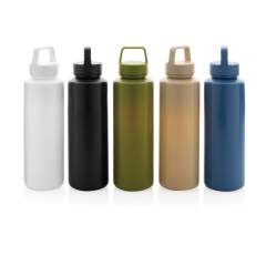 This beautiful bottle with handle is made with RCS certified recycled PP. RCS certification ensures a completely certified supply chain of the recycled materials. The tumbler features a leakproof twist lid for on the go usage. Total recycled content:...
