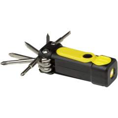 Ensemble de tournevis compact 8-en-1 avec lampe de poche en plastique recyclé certifié RCS (20 %). La norme RCS (Recycled Claim Standard) vérifie le contenu recyclé d'un produit tout au long de la chaîne d'approvisionnement. Cet outil pratique comprend 2 lampes LED, 3 têtes cruciformes et 3 têtes plates. Livré avec trois piles LR44. Emballé dans un coffret cadeau STAC provenant de sources durables.