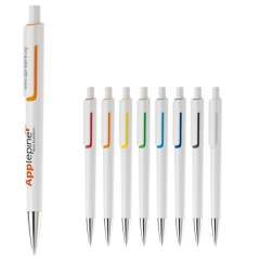 Stylo bille simple avec mécanisme poussoir, pointe métal et fournis avec une cartouche d'encre bleue. Marquage en tampographie et sérigraphie. Audit BSCI. Tous nos produits sont testés et certifiés, et répondent  aux normes sociales. 