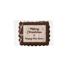 Printed card cookie with caramel flavor, approx. 10 grams each in transparent foil. Provided with a full color print on the cookie