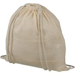 Herbruikbare rugzak van katoenen mesh voor groente en fruit. Voorzien van een groot hoofdvak met trekkoordsluiting. Geschikt voor een gewicht tot 5 kg.