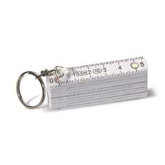 Mini porte-clés mètre pliant blanc. Mesure en centimètres. 0,5 mètre de long.