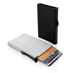 Dieser Kartenhalter aus Aluminium schützt vor elektronischem Datenklau. Ebenso haben Sie nie wieder verbogene oder gebrochene Karten. Für bis zu 10 Karten oder 6 geprägte Karten. Mit dem Easy-Slider schieben Sie die Karten stufenweise heraus.