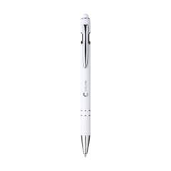 Stylo à bille fin avec un support en aluminium. Doté d'une finition caoutchoutée au toucher doux et d'un dessus / embout en caoutchouc. Clip en métal robuste et pointe en plastique. Encre bleue.