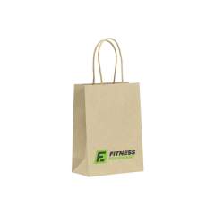 WoW! Stabile Papier-Geschenktasche (Größe S) aus recyceltem Graspapier (120 g/m²). Durch die Verwendung natürlicher Materialien sind Unregelmäßigkeiten im Papier spürbar. Dadurch erhält das Produkt eine wunderschöne natürliche Ausstrahlung. Die Tasche hat zwei kurze Papier-Trageschlaufen, einen gefalteten Boden und eine Seitenfalte. Für die Herstellung dieser Tasche werden keine Bäume gefällt.