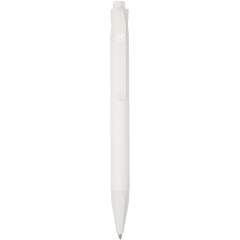 Click action longlasting and refillable ballpoint pen produced from 100% PLA (corn plastic) which reduces the amount of plastic used. Includes a refill with a writing length of approximately 2000 metres. The pen is delivered with a blue ink refill. Packed in a cardboard pen sleeve.  