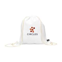 WoW! Drawstring backpack made from 80% recycled cotton and 20% recycled polyester (150 g/m²). GRS-certified. Total recycled material: 100%. Capacity approx. 7 litres.