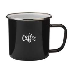 Geëmailleerde mok in populaire retrostijl. Mooi afgewerkt met chrome rand. Om de retro look te accentueren heeft de mok onvolkomenheden. Niet vaatwasserbestendig. Inhoud 350 ml. Per stuk in kraft doos.