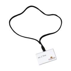 Transparent name card holder with lanyard (90 cm). Incl. blank card insert.