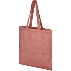 Tote made of 150 g/m² recycled cotton polyester blend with a dropdown handle length of 31 cm. Recycled cotton is manufactured from pre-consumer waste generated by textile factories during the cutting process. Similar colours are blended together so no additional dyeing is required. Due to the nature of recycled cotton, there may be a very slight colour variation. This feature distinctly adds to a more authentic appearance.This bag folds easily to fit in a small space. The perfect companion for a variety of activities like grocery shopping, day trips or craft projects. Resistance up to 5 kg weight.