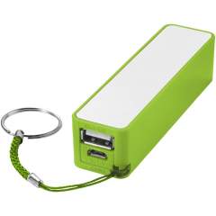 Batterie d'une capacité de 2000 mAh avec voyant de charge. Cette batterie rechargeable se charge en environ 2 heures à l'aide d'un câble USB. Avec porte-clés à anneau métallique fendu. Présentation dans une boîte carton blanche.